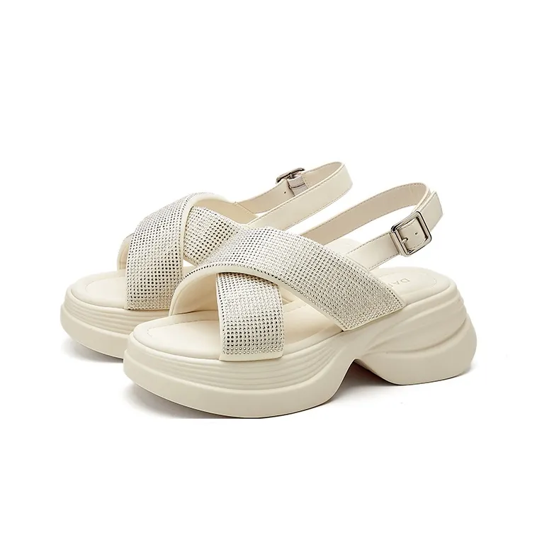 DAPHNE Beach Sandals Women's Black, Beige-5