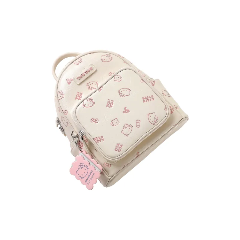TOUTOU Hello Kitty Collaboration Hello Kitty Synthetic Leather Backpack Women's Cream White/Strawberry Pink-1