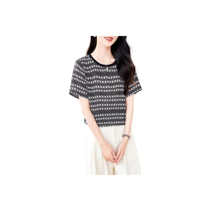 Yi Mengyuan Set in Sleeve Silk T shirt Women's-10