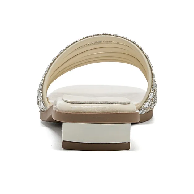 La Chapelle Rhinestone Abrasion Resistant Slide Slippers Women's Beige-4