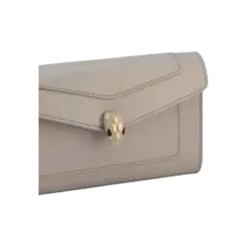 BVLGARI Linen Agate Nappa Leather Wallet Women's Gray-3