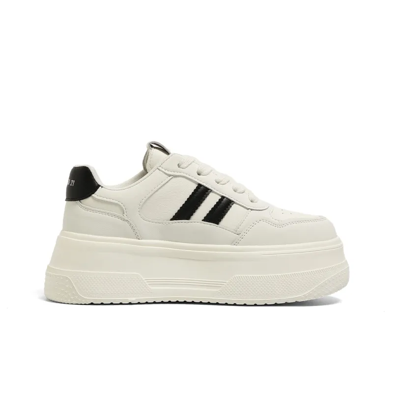 FOREVER 21 Height Increasing Abrasion Resistant Lightweight Slip Resistant Low Top Skateboard Shoes Women's White-1
