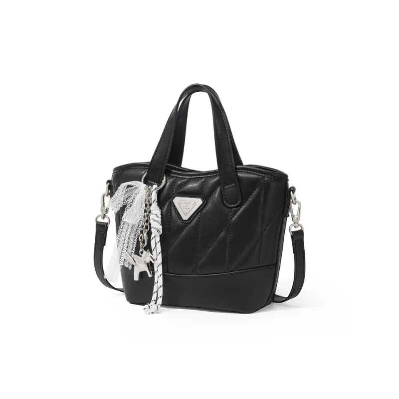 CinvaiKrose Synthetic Leather Basket Bag, Handbag, Shoulder Bag, Crossbody Bag, Bucket Bag Trumpets Women's Ecru/Black-6