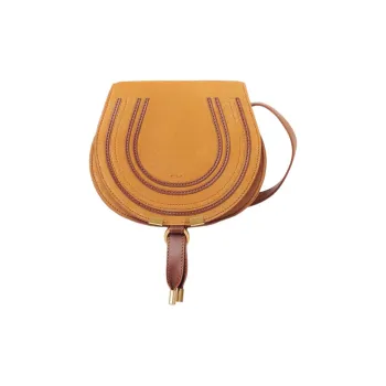 Chloe Marcie Suede Grain Calfskin Saddle Bag, Crossbody Bag, Shoulder Bag Trumpets Women's Yellow