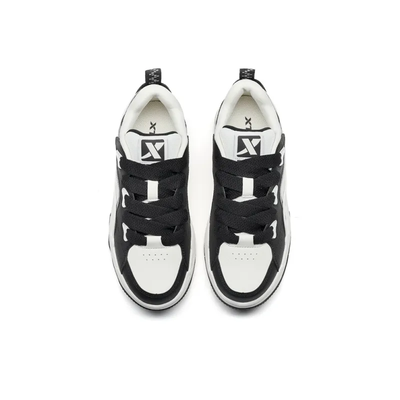 XTEP Reverse Abrasion Resistant Lightweight Height Increasing Low Top Skateboard Shoes Men's Black White Gray-3