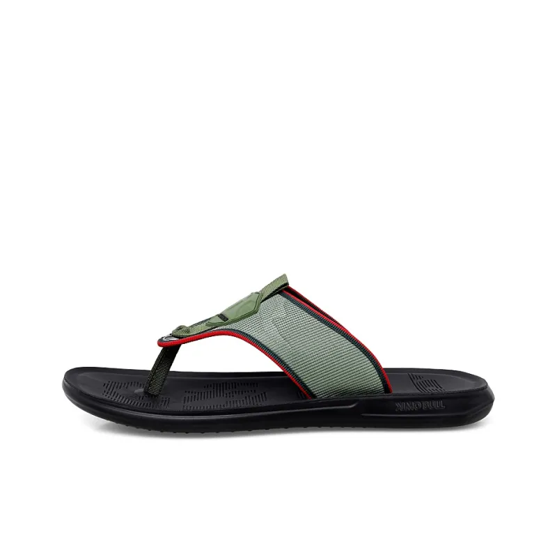 XIMO BULL Rubber Sole Leather Patchwork Abrasion Resistant Flip Flops Men's-5