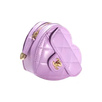 CHANEL 22SS Leather Heart Bag Chain Bag Earphone Case Coin Purse Women's Purple