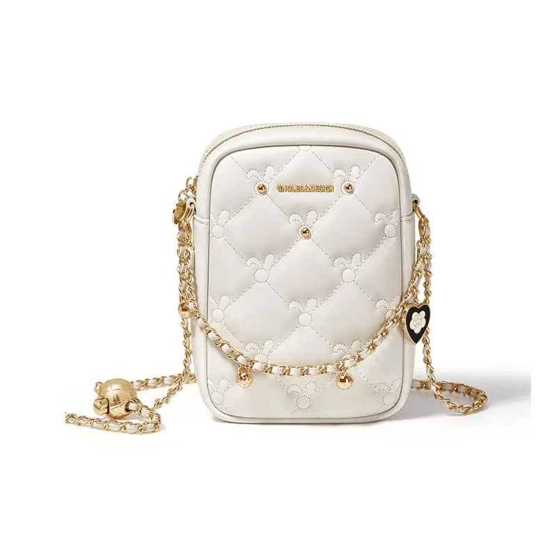 CNOLES Cow Leather Shoulder Bag, Crossbody Bag Regular Women's Cream White-0