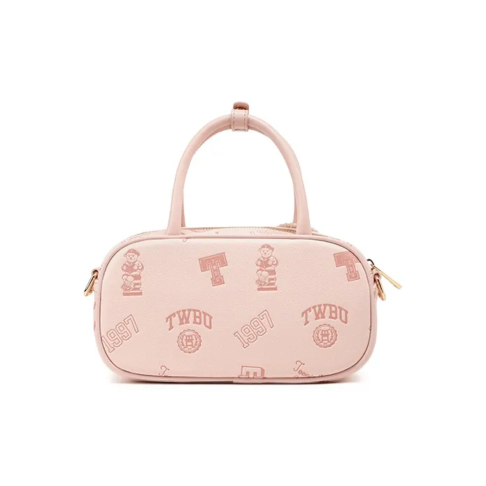 Teenie Weenie PU Bowling Bag, Crossbody, One Shoulder, Handbag Women's Cream Yellow/Cherry Blossom Pink-7