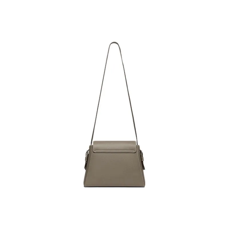 ZESH Litchi Grain Calfskin Shoulder Bag, Crossbody Bag Medium Size Women's Elephant Gray-2