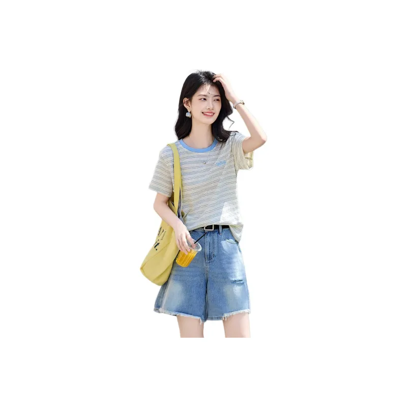 Still quiet T Shirts Women's Blue Stripes-0