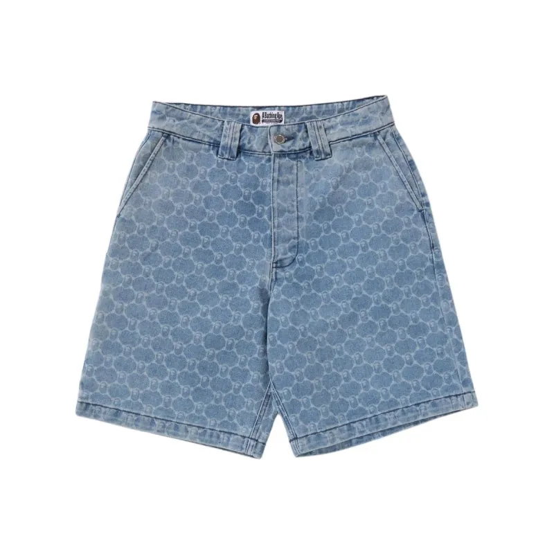 Bape College Monogram Relaxed Fit 13oz Denim Shorts-2
