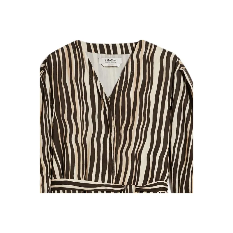 MaxMara Pomelia Collection Printed Voile Dress Long-Sleeved Dresses Women's Brown-4