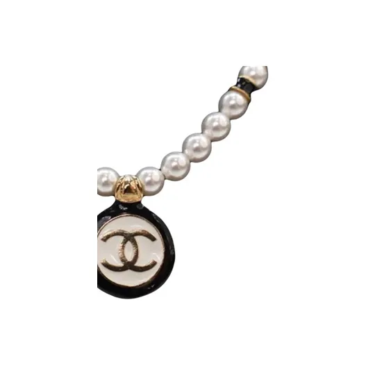 CHANEL 20th Century Plated Faux Pearl Cc Pendant Necklace Costume Necklace-2