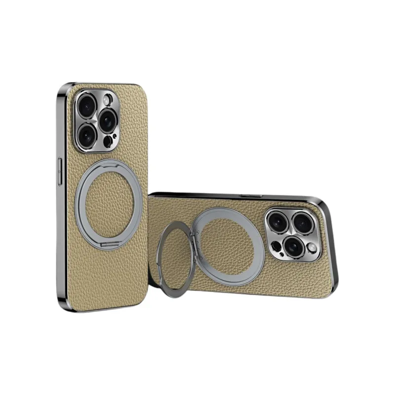 Record Star Leather Material Rotating Stand, Electroplated ToGo Phone Cases Compatibility IPhone16ProMa Business Formal-9