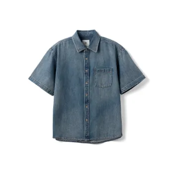 SIMWOOD Shirts Men Washed Vintage Blue