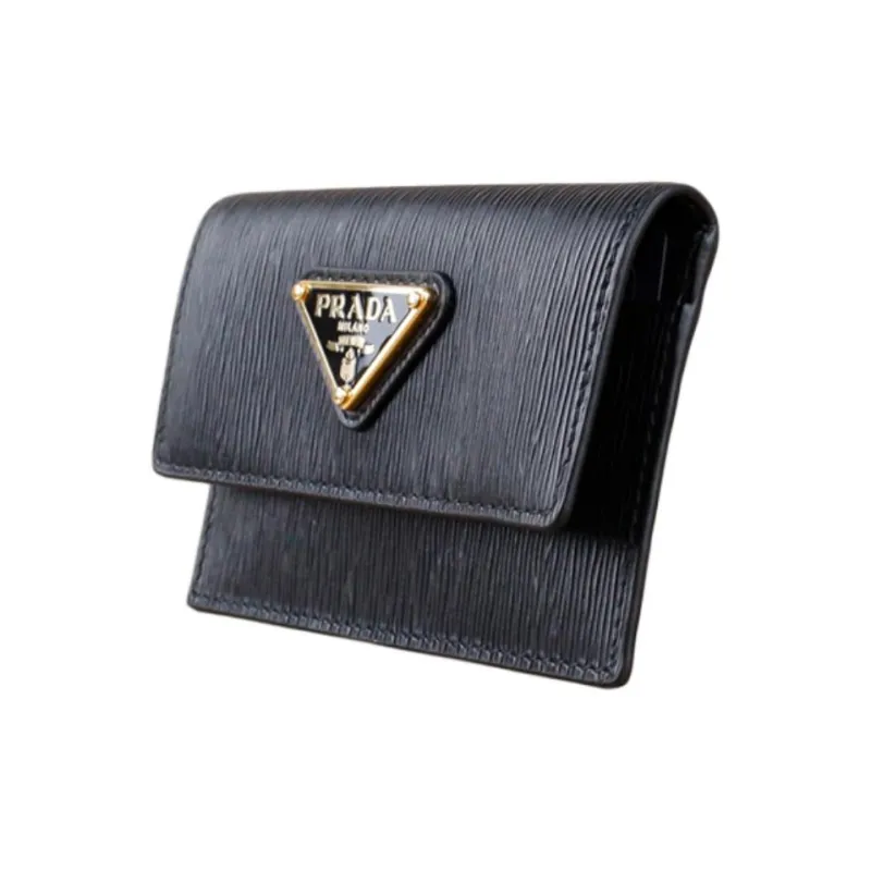 PRADA Cow Leather Card Holder Regular Unisex Black-1