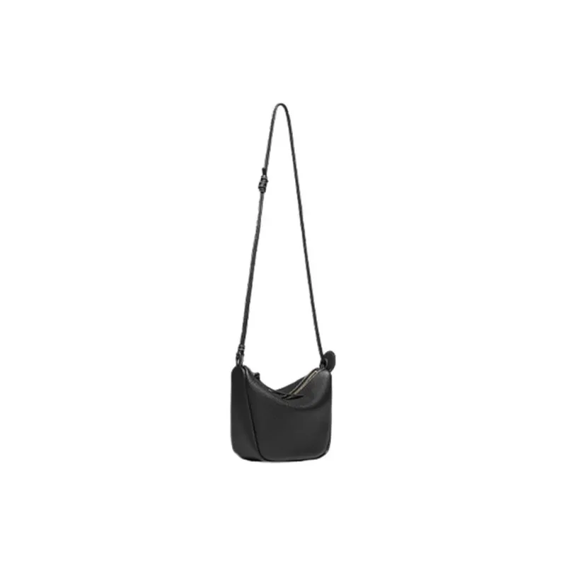 ZESH Litchi Grain Calfskin Shoulder Bag, Crossbody Bag Trumpets Women's Black-0