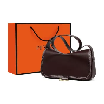 PT'SON Cow Leather Shoulder Bag Women's Wine Coffee