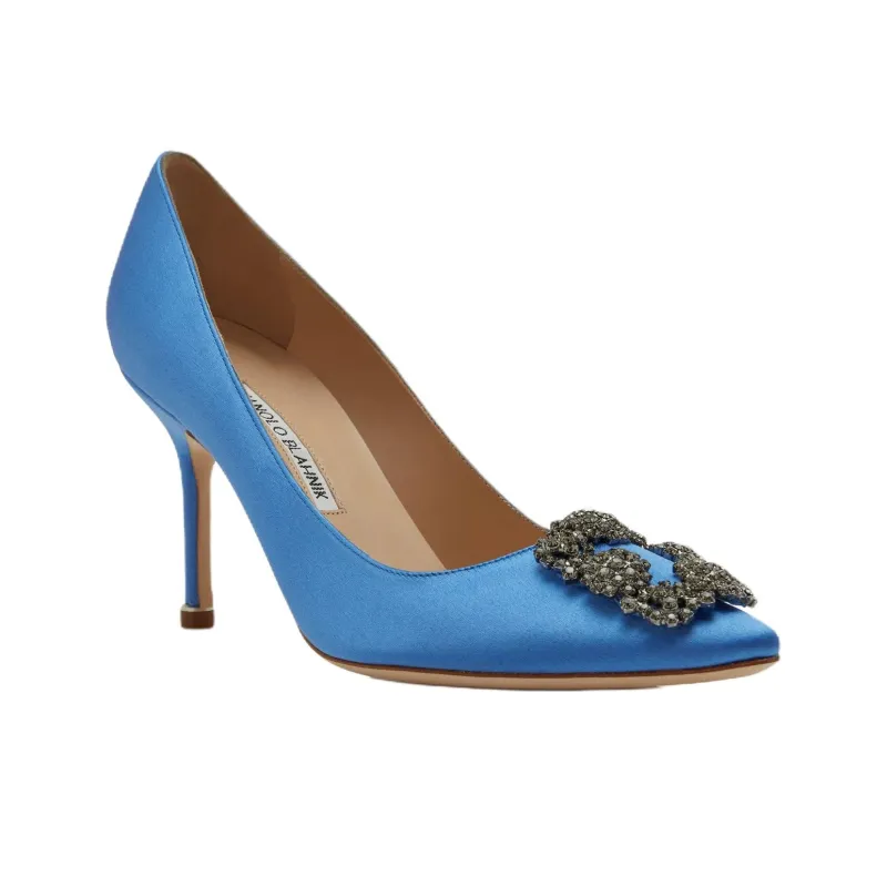 MANOLO BLAHNIK Hangisi Slim Heel High Heels 9cm Women's Light Blue-2