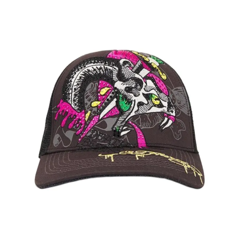 ED HARDY X Cotton, Polyester, Rayon, Rhinestone Baseball Caps Men's Brown-3