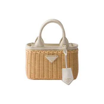 PRADA Rattan Tote Handbag Mini Women's White