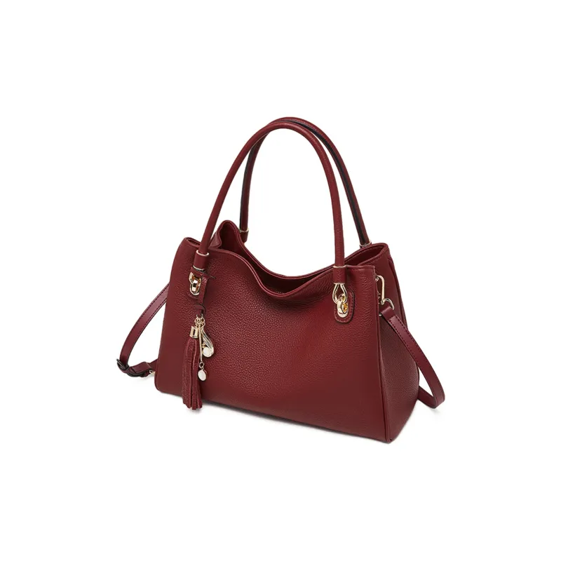 PIERRE CARDIN Cow Leather One Shoulder Handbag Tote Women's Maroon/Black-2