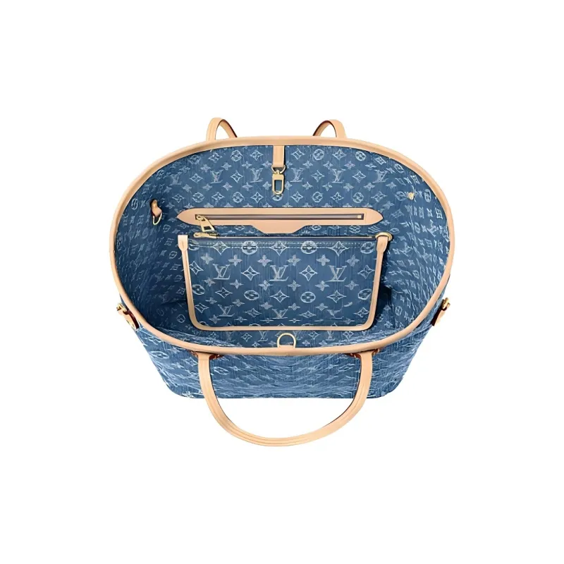 LOUIS VUITTON NEVERFULL Monogram Denim Fabric Tote Bag, Shopping Bag, Shoulder Bag Medium Size Women's Blue-3