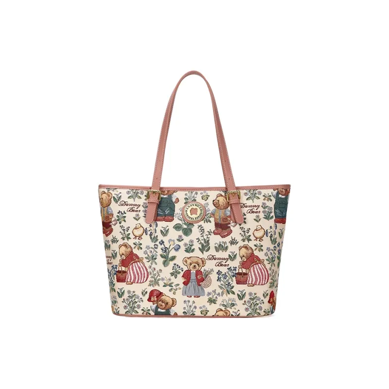 DANNYBEARJEANS Fabric Tote Bag, Shoulder Bag Women's Secret Garden Bear Black/Secret Garden Bear White-5