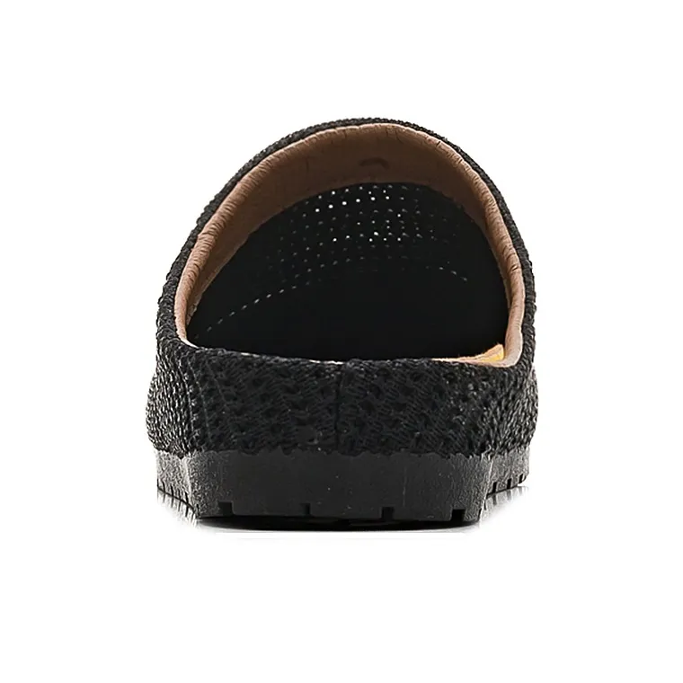 HUANQIU Rubber Sole Cut Out Woven Quiet, Odor Resistant, Slip Resistant Closed Toe Slippers Women's Black-3