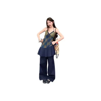 Dior Beauty Slip Dresses Women's Green Plaid Camisole Dress