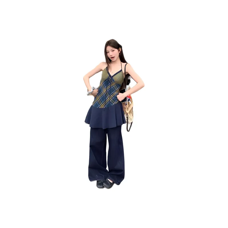Dior Beauty Slip Dresses Women's Green Plaid Camisole Dress-0