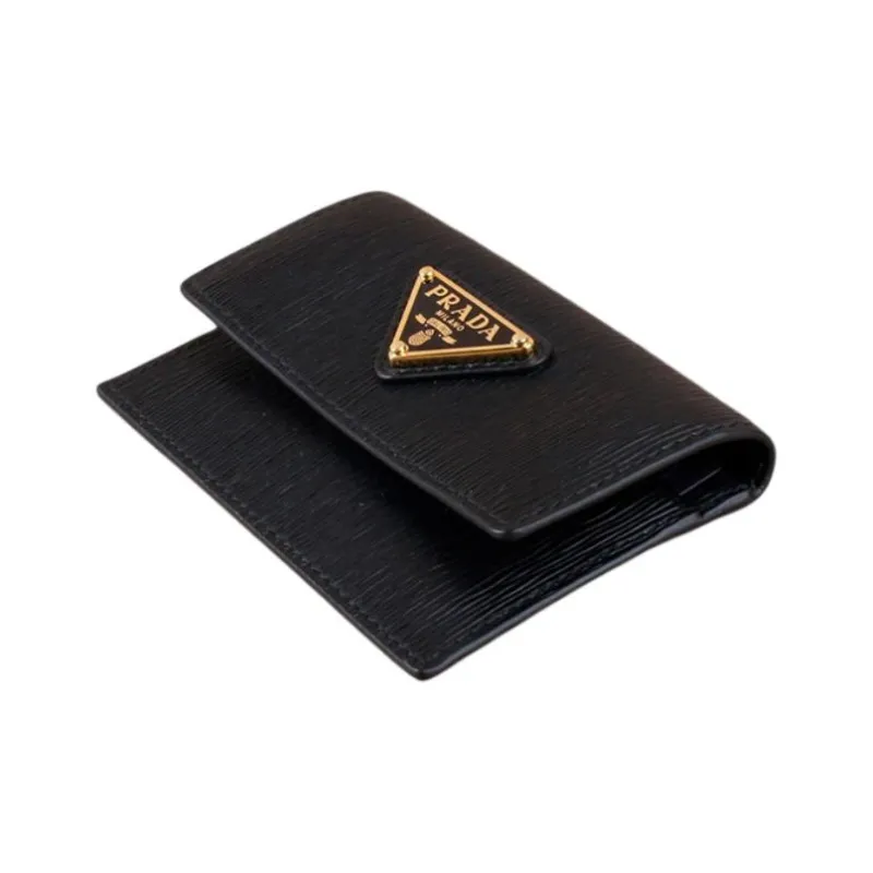 PRADA Cow Leather Card Holder Regular Unisex Black-3