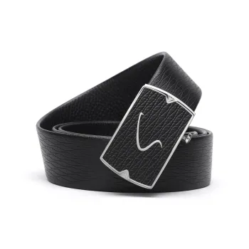 Satchi Cow Leather Belts Men's Black Width 3.7cm