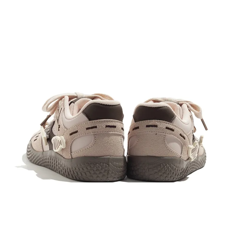MEAKKEA Coverage Abrasion Resistant Lightweight Low Top Skateboard Shoes Women's Pink Brown-2