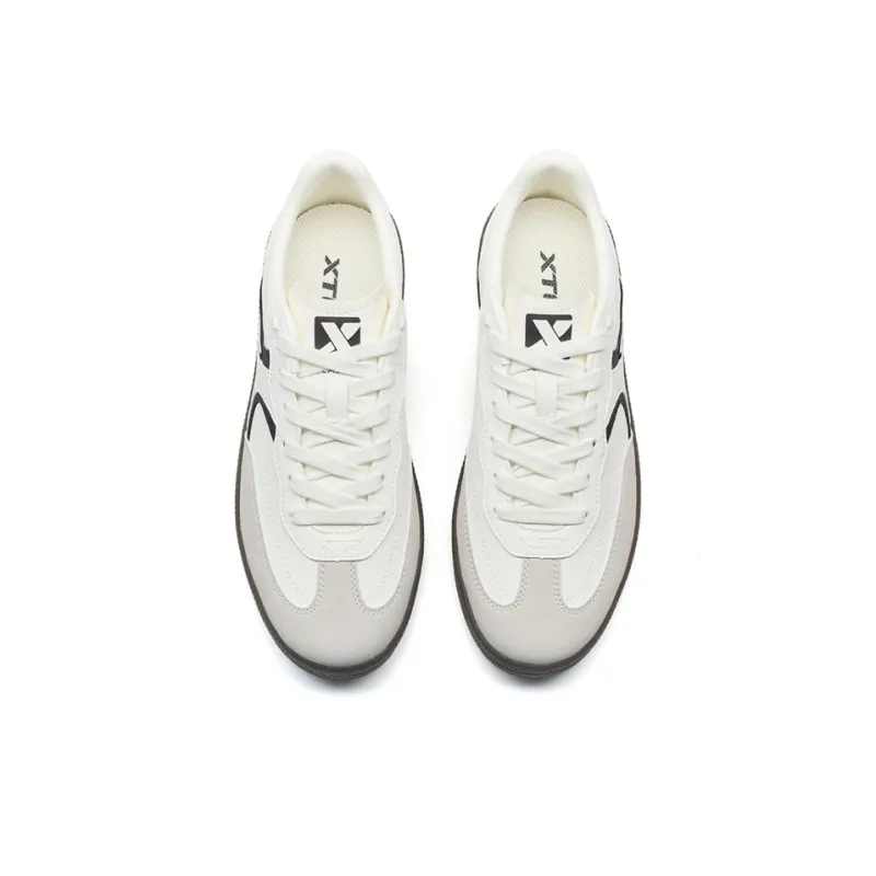 XTEP German Army Trainers Thin Sole T Trainers Lightweight Coverage Low Top Skateboard Shoes Women's White Gray Black-3