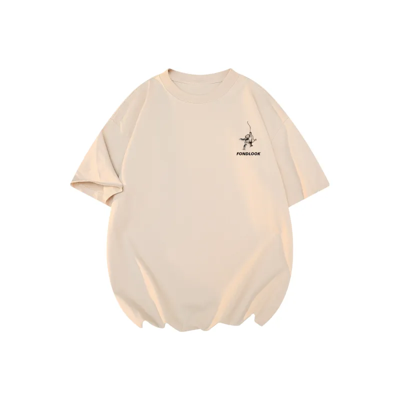 FONDLOOK T-Shirts Unisex Light Beige Apricot-1