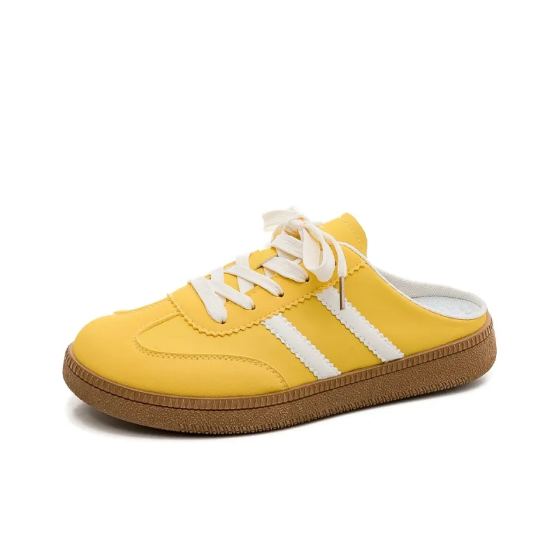 HUANQIU Rubber Sole Leather Patchwork Quiet Abrasion Resistant Slip Resistant Closed Toe Slippers Women's Yellow-1