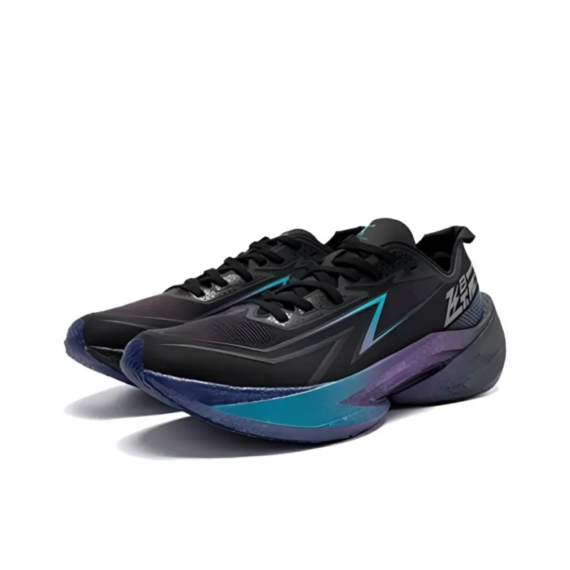 QIAODAN Slip Resistant Breathable Lightweight Low Top Carbon Plate Marathon Training Race Running Shoes Men's Black-1