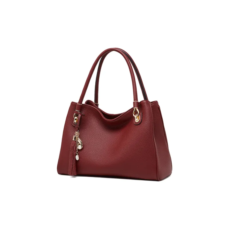 PIERRE CARDIN Cow Leather One Shoulder Handbag Tote Women's Maroon/Black-0