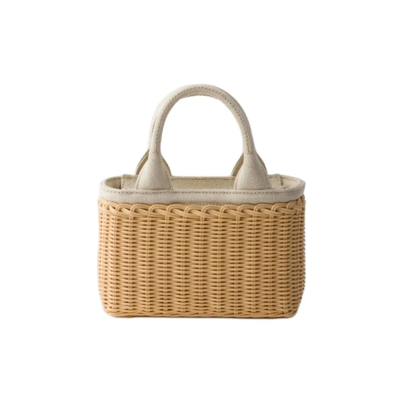 PRADA Rattan Tote Handbag Mini Women's White-2