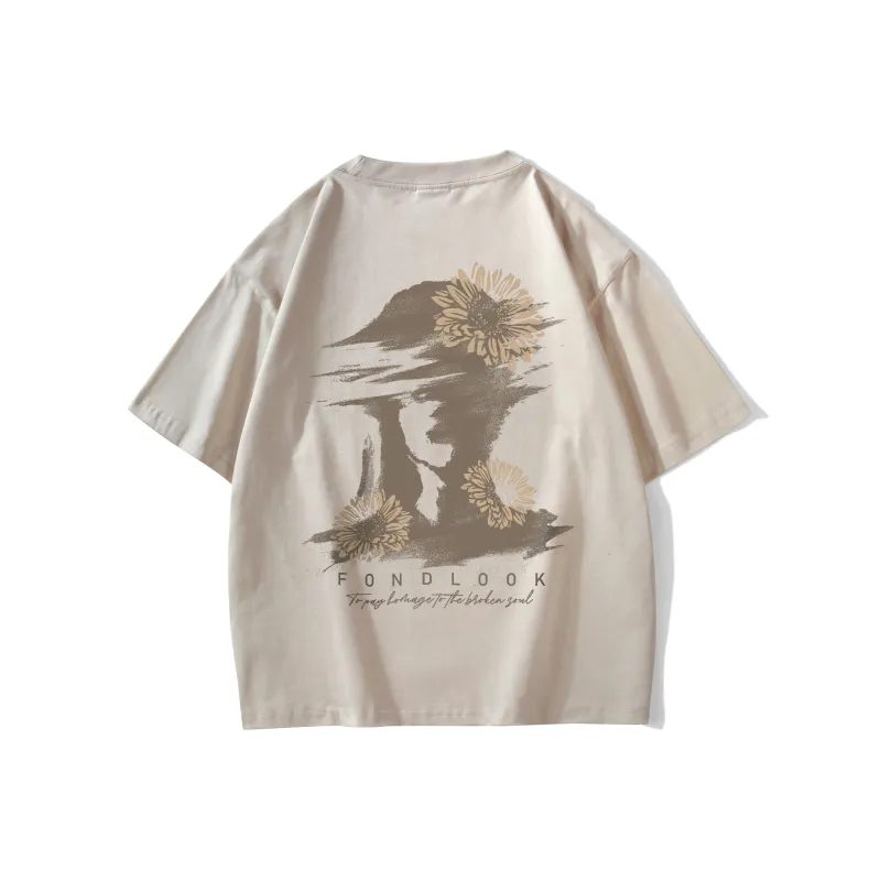 FONDLOOK T Shirts Unisex Light Beige Apricot-0