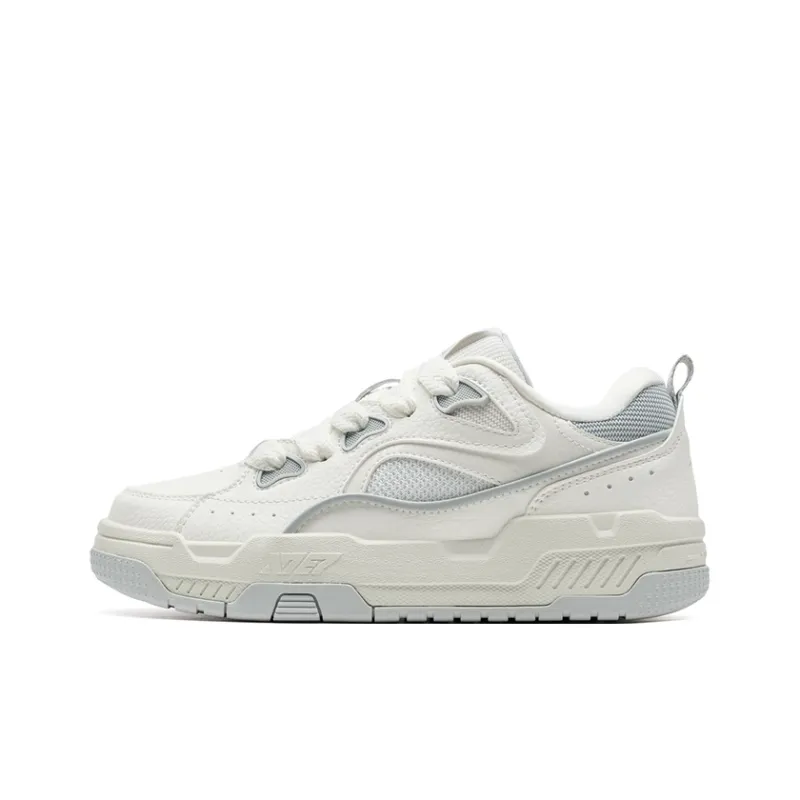 XTEP Reverse Abrasion Resistant Lightweight Height Increasing Low Top Skateboard Shoes Women's Sail White Phantom Gray-0