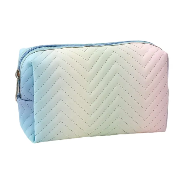 QEEDNS Minimalist Women's PU Leather Gradient Multicolor 3D Effect Makeup Bags-2