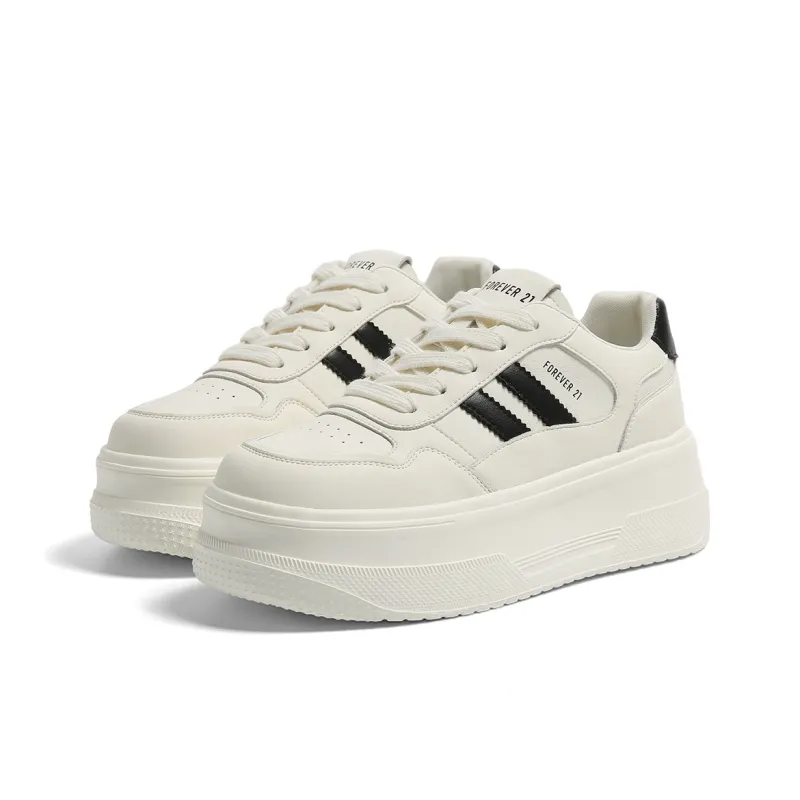 FOREVER 21 Height Increasing Abrasion Resistant Lightweight Slip Resistant Low Top Skateboard Shoes Women's White-2