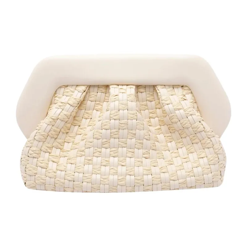 THEMOIRE Bios Straw One Shoulder Clutch Micro Women's Beige-2