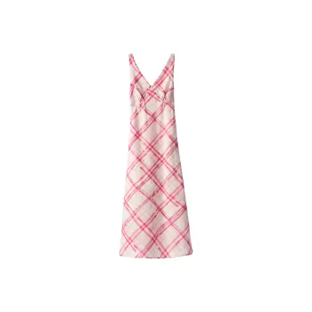Wen Shan Slip Dresses Women's Red White Plaid