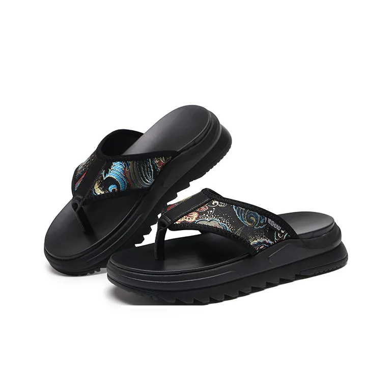 HUNU Slip Resistant Flip Flops Men's Black-3