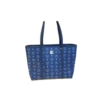 MCM Artificial Leather Tote Bag, Shopping Bag, Handbag, Shoulder Bag Medium Size Women's Blue