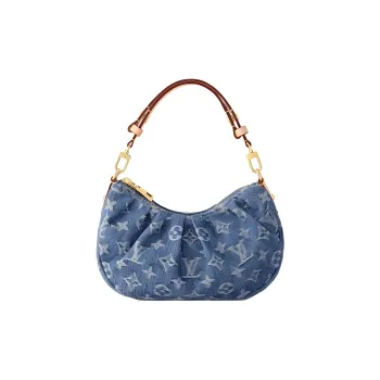LOUIS VUITTON Leather Trim Shoulder Bag Women's Blue